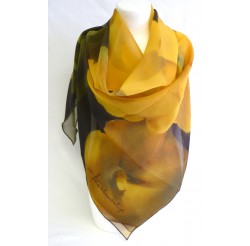 Scarf (90x90)  "Les roses trémières" by Jean LACALMONTIE