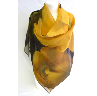 Scarf (90x90)  "Les roses trémières" by Jean LACALMONTIE