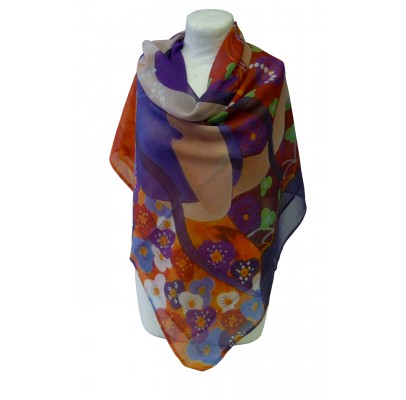 Foulard (90x90) "La fille aux chats" de Marie CHARMES