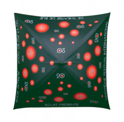 Advertising umbrella for "le festival international du théatre de rue d'Aurillac"